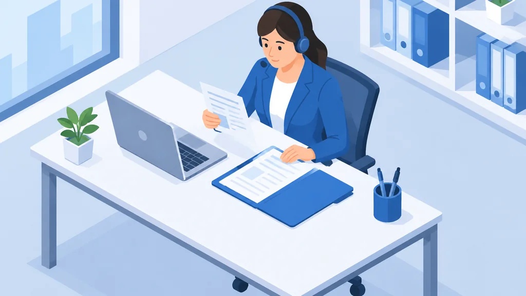Support agent reviewing a payment dispute folder at a desk